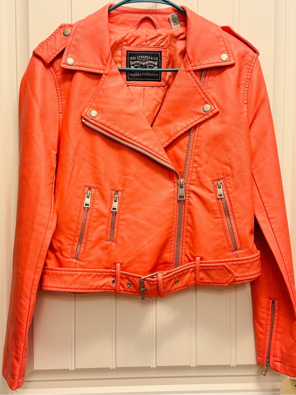 LEVI STRAUSS CORAL VEGAN LEATHER MOTO JACKET